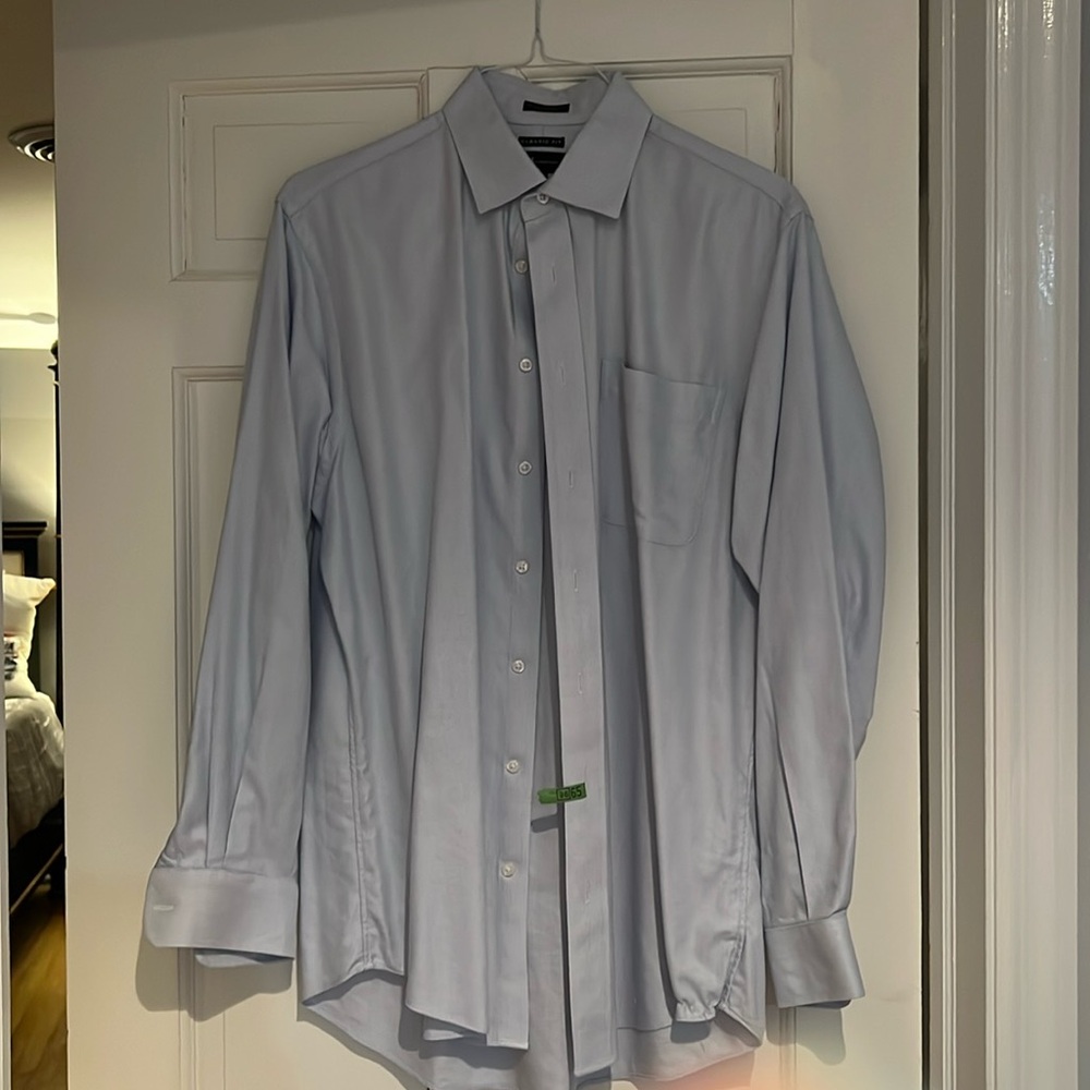 Men’s Neiman Marcus, herringbone blue shirt, size 16 34/35